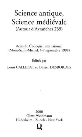 Cover: Science antique, science médiévale (autour d'Avranches 235) - Callebat, Louis - 2000