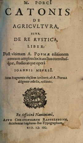 Cover: De agricultura, sive, de re rustica, liber. - Cato, Marcus Porcius Censorius - 1598