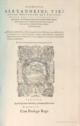 Cover: Stromatum - Clemens von Alexandria - 1572
