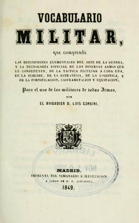 Cover: Vocabulario militar - Corsini, Luis - 1849