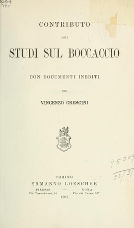 Cover: Contributo agli studi sul Boccaccio con documenti inediti - Crescini, Vincenzo - 1887
