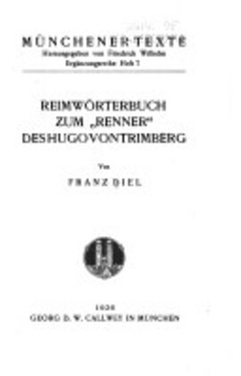 Cover: Reimwörterbuch zum "Renner" des Hugo von Trimberg - Diel, Franz - 1926