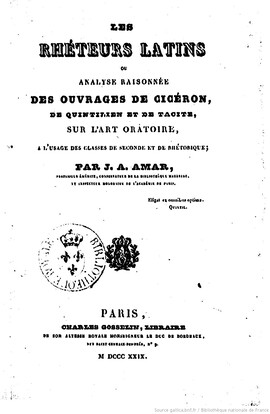 Cover: De l'institution de l'orateur - Quintilian, Marcus Fabius - 1829