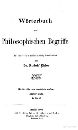 Cover: Wörterbuch der philosophischen Begriffe - Eisler, Rudolf - 1904