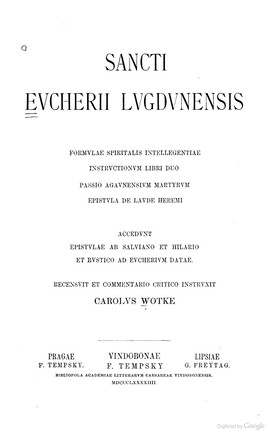 Cover: Formulae spiritalis intellegentiae - Eucherius von Lyon - 1894