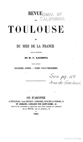 Cover: Jean de Garlande, docteur-régent de grammaire à l'université de Toulouse de 1229 à 1232 - Gatien-Arnoult, Adolphe Félix - 1866
