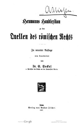Cover: Heumanns Handlexikon zu den Quellen des römischen Rechts - Heumann, Hermann Gottlieb - 1907