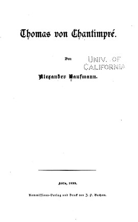 Cover: Thomas von Chantimpré - Kaufmann, Alexander - 1899