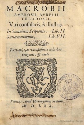 Cover: Diei Saturnaliorum - Macrobius, Ambrosius Aurelius Theodosius - 1571