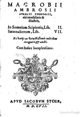 Cover: Diei Saturnaliorum - Macrobius, Ambrosius Aurelius Theodosius - 1607