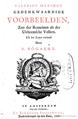 Cover: Gedenkwaardige voorbeelden, zoo der Romeinen als der uitheemsche volken - Valerius Maximus - 1721