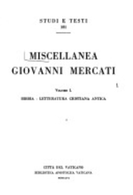 Cover: Miscellanea Giovanni Mercati - 1946