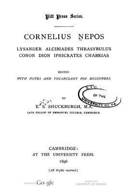 Cover: Lysander, Alcibiades, Thrasybulus, Conon, Dion, Iphicrates, Chabrias - Nepos, Cornelius - 1896