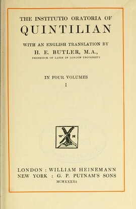 Cover: The institutio oratoria - Quintilian, Marcus Fabius - 1933-1943