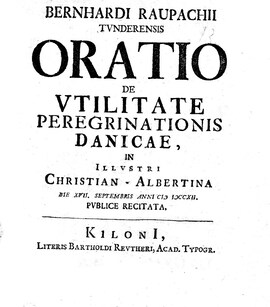 Cover: Oratio de utilitate peregrinationis Danicae - Raupach, Bernhard - 1712