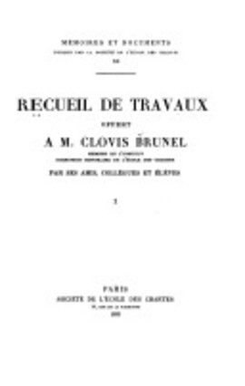 Cover: Recueil de travaux offert à M. Clovis Brunel - 1955
