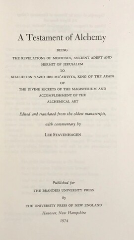 Cover: A Testament of Alchemy - Robertus Castrensis - 1974