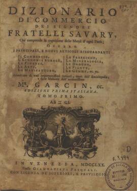 Cover: Dizionario di commercio - Savary des Brûlons, Jacques - 1770-1771