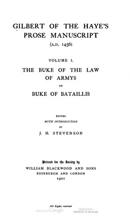 Cover: Gilbert of the Haye's prose manuscript (A.D. 1456) - Stevenson, John H. - 1901-1914