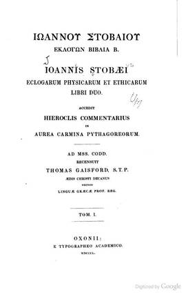 Cover: Ἐκλογων βιβλια B. - Stobaios, Johannes - 1850