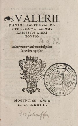 Cover: Factorum dictorumque memorabilium libri novem - Valerius Maximus - 1534