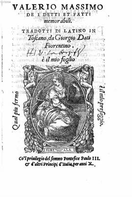 Cover: De i detti et fatti memorabili - Valerius Maximus - 1547