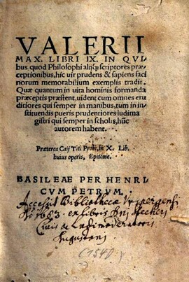 Cover: Valerii Max. Libri IX. - Valerius Maximus - 1540