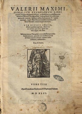 Cover: Moralium exemplorum libri novem - Valerius Maximus - 1546