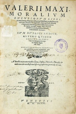 Cover: Moralium exemplorum libri novem - Valerius Maximus - 1547