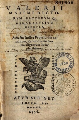 Cover: Dictorum factorumque memorabilium exempla - Valerius Maximus - 1556