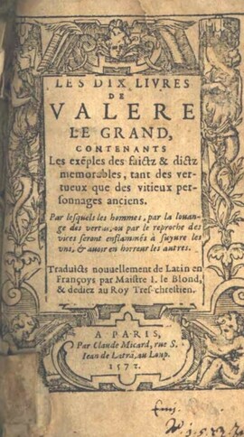 Cover: Les dix livres de Valere le Grand - Valerius Maximus - 1572