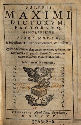 Cover: Dictorum, factorumque memorabilium libri novem - Valerius Maximus - 1575