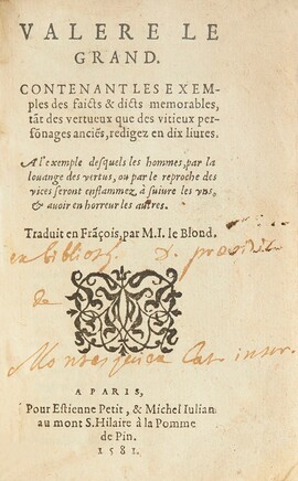 Cover: Valère le Grand - Valerius Maximus - 1581