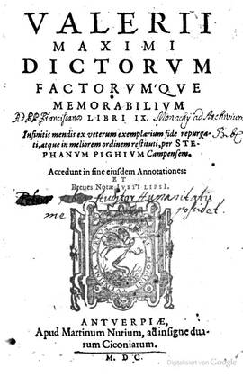 Cover: Dictorum factorumque memorabilium libri IX - Valerius Maximus - 1600