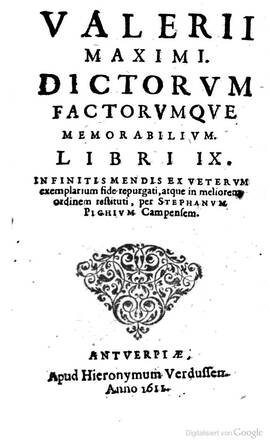Cover: Dictorum factorumque memorabilium libri IX - Valerius Maximus - 1611
