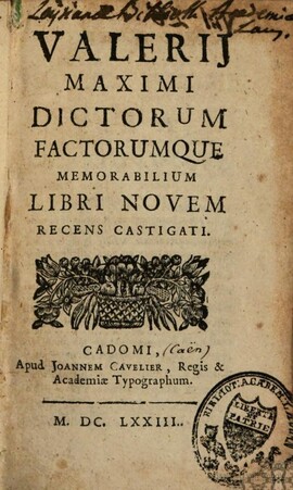 Cover: Dictorum factorumque memorabilium libri novem - Valerius Maximus - 1673