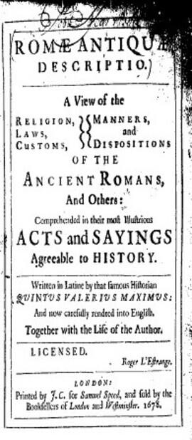 Cover: Romae antiquae descriptio - Valerius Maximus - 1678