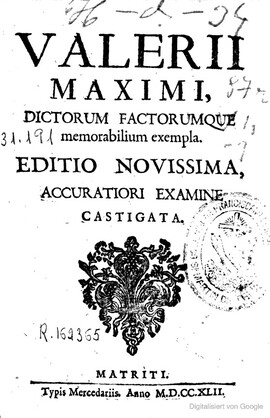 Cover: Dictorum factorumque memorabilium exempla - Valerius Maximus - 1742