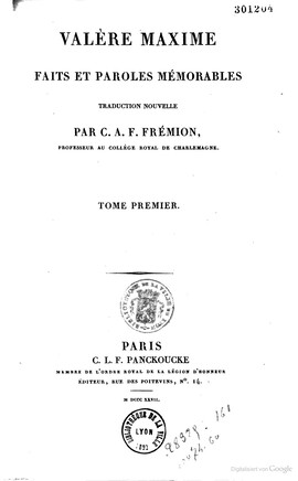 Cover: Faits et paroles mémorables - Valerius Maximus - 1827-1828