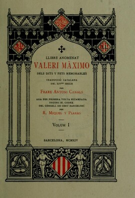 Cover: Llibre anomenat Valeri Maximo dels dits y fets memorables - Valerius Maximus - 1914