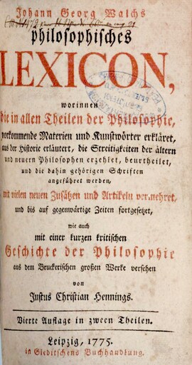 Cover: Philosophisches Lexicon - Walch, Johann Georg - 1775