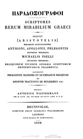 Cover: Περί θαυμασίων - Phlegon von Tralleis - 1839
